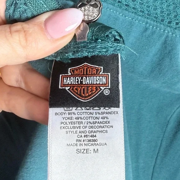 Harley-Davidson Vintage Women's Mesh Shoulder Teal Sleeveless Graphic Arkansas M - Picture 6 of 11